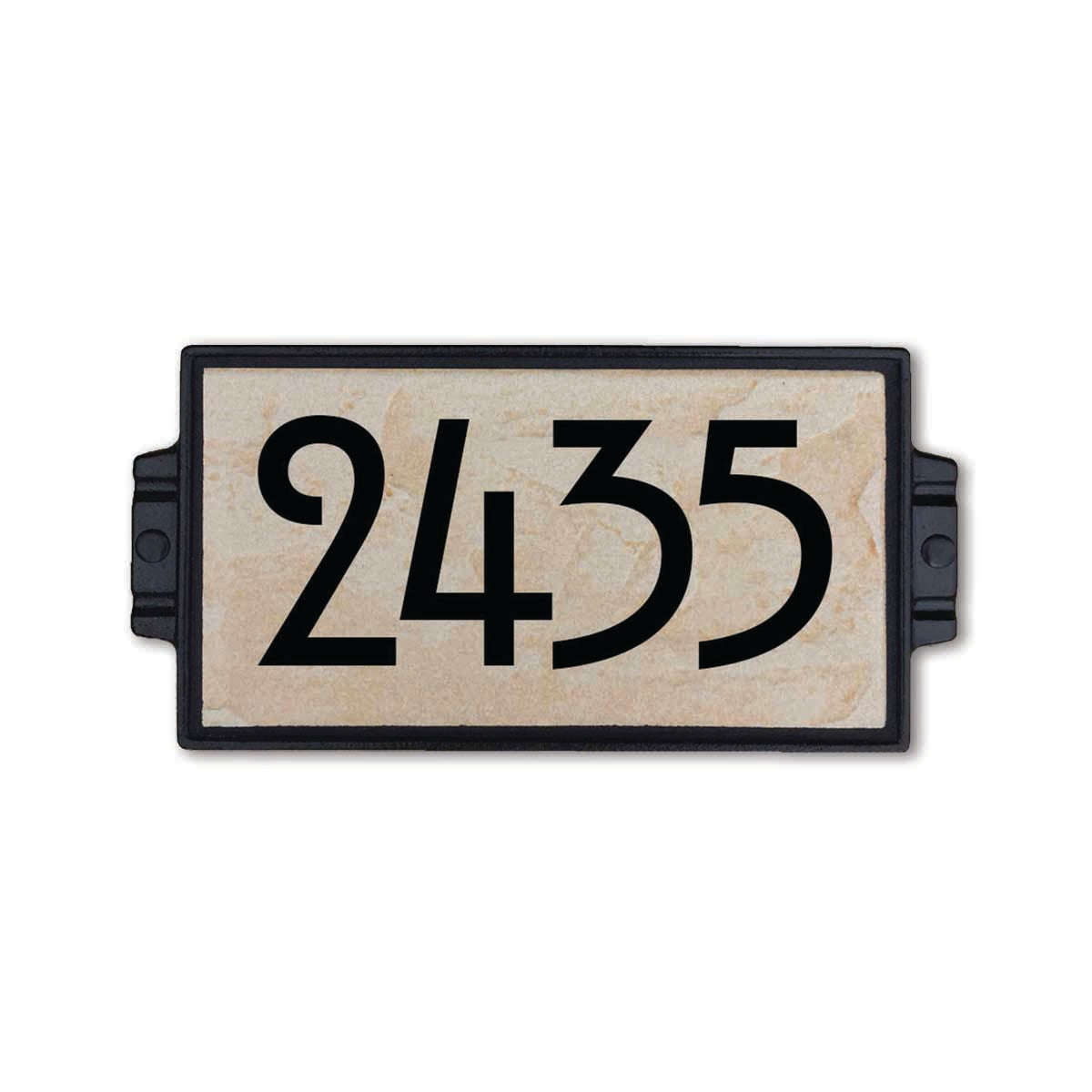 Sandy stone textured Edmonton address plaque with black numbers
